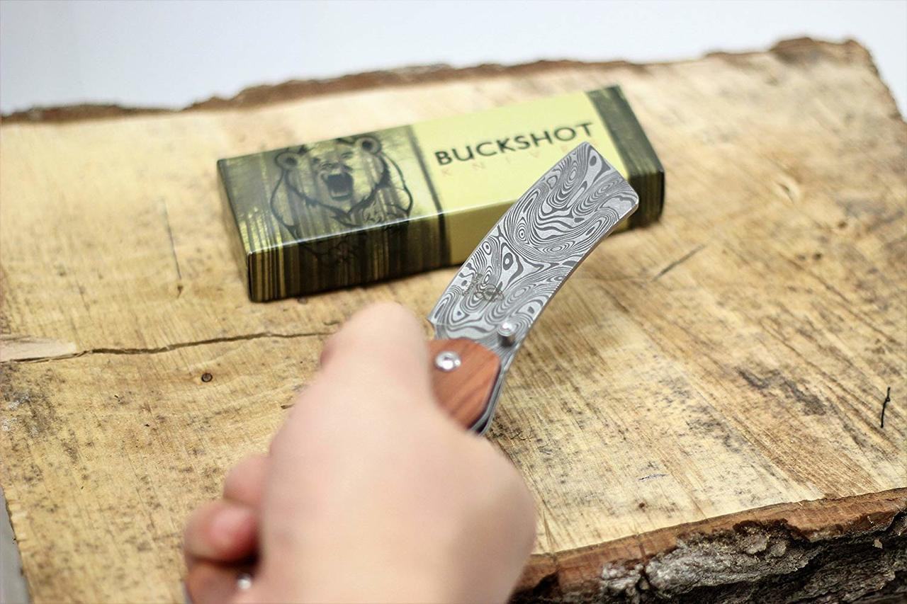 Buckshot Knives PBK222DS Thumb Open Spring Assisted Tanto Cleaver Pocket Knives