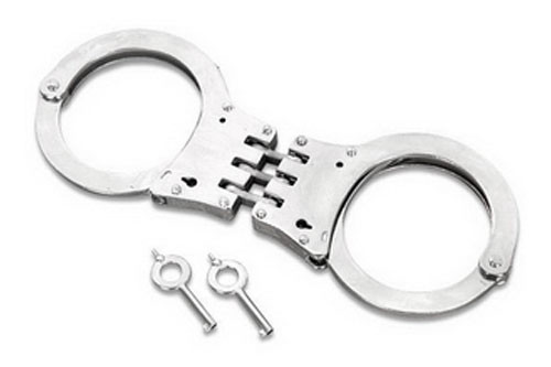 Steel Triple Hinged Double Lock Handcuffs W/ Spare Key Silver