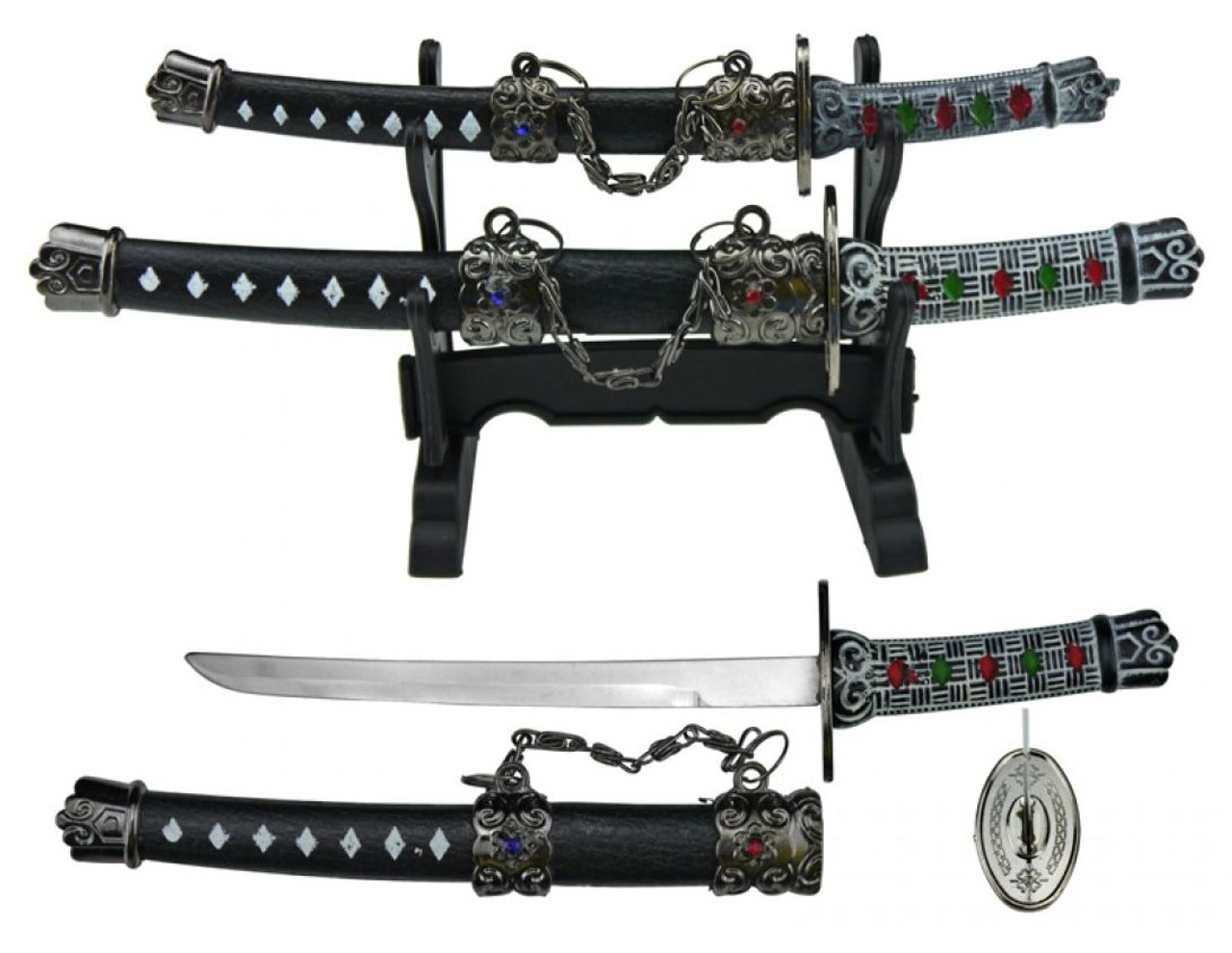 8" & 6.5" Samurai Sword Letter Opener Set with Plastic Stand