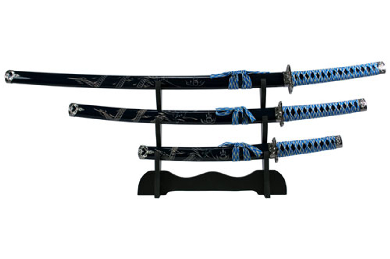 Japanese Dragon Sword Set with Blue Dragon Scabbard