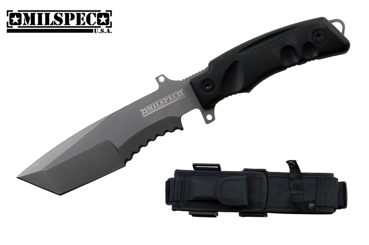 Heavy Duty 440 Titanium Fixed Blade Military Tactical Knife with Black ABS Handle