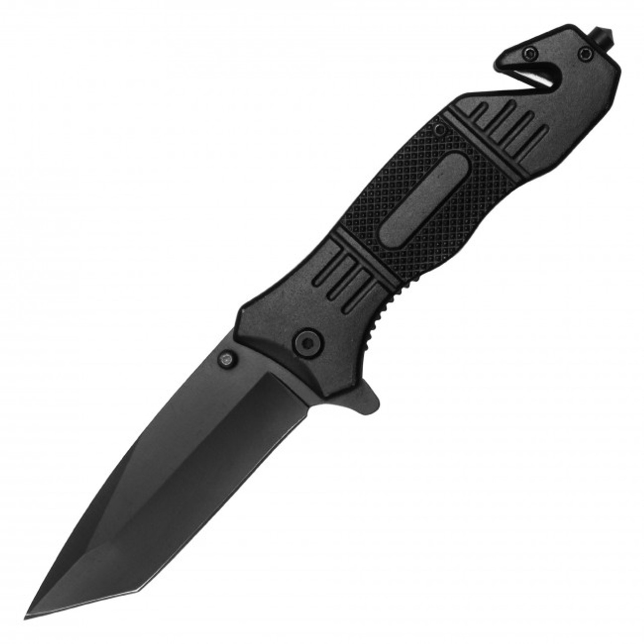 8.5" Black Assisted Tanto Pocket Knife W/ Black Metal Handle