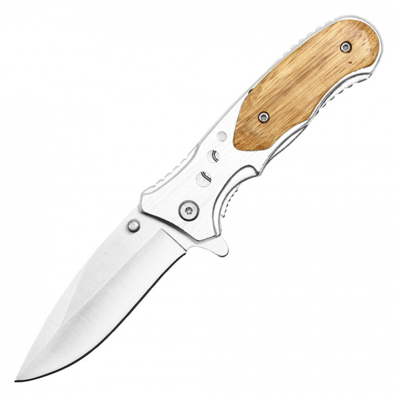 7.75" Assisted Pocket Knife W/ Chrome Wooden Handle
