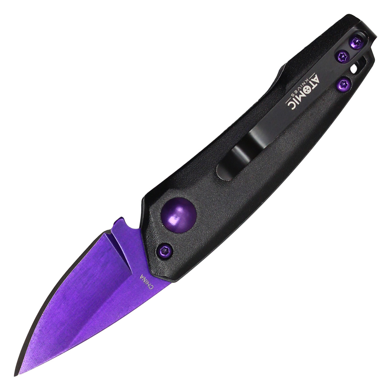 5" Atomic Push Button Knife - Purple