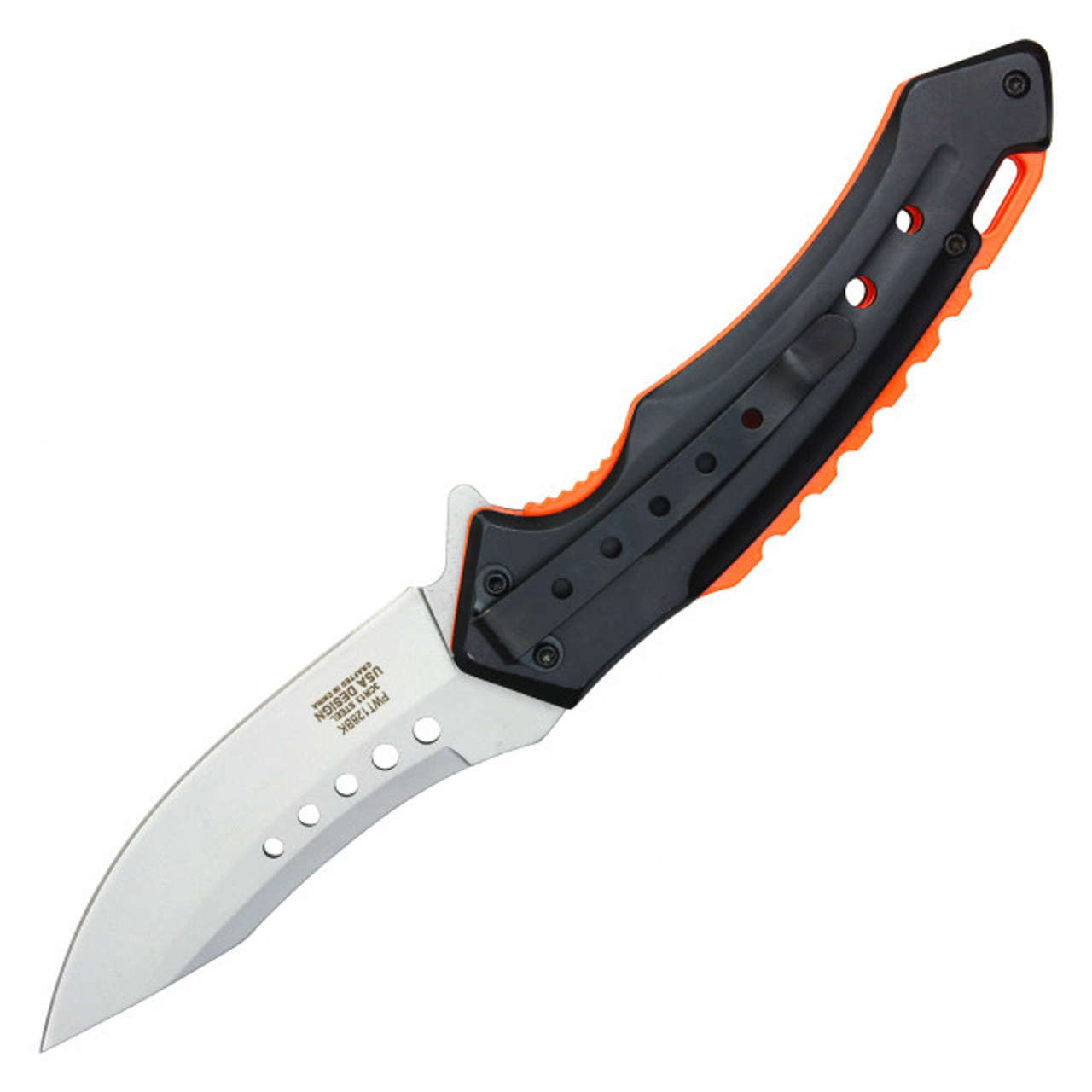 8" Wartech Curved Black Pocket Knife