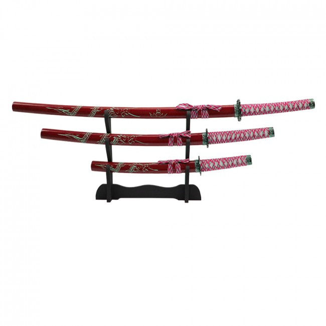 Dragon Japanese Samurai Sword Set with Red Scabbard New