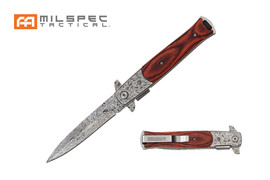 8" Assisted Open Damascus Finish Blade Knife with Wood Handle - RSM DEAL 8" Assisted Open Damascus Finish Blade Knife with Wood Handle - RSM DEAL