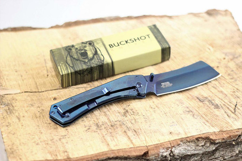 Buckshot Knives PBK222BL Thumb Open Spring Assisted Tanto Cleaver Pocket Knives