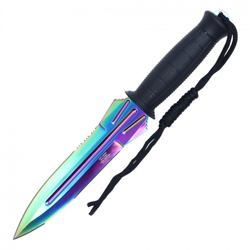 11 3/4” TWO TONE FIXED BLADE HUNTING KNIFE - RAINBOW