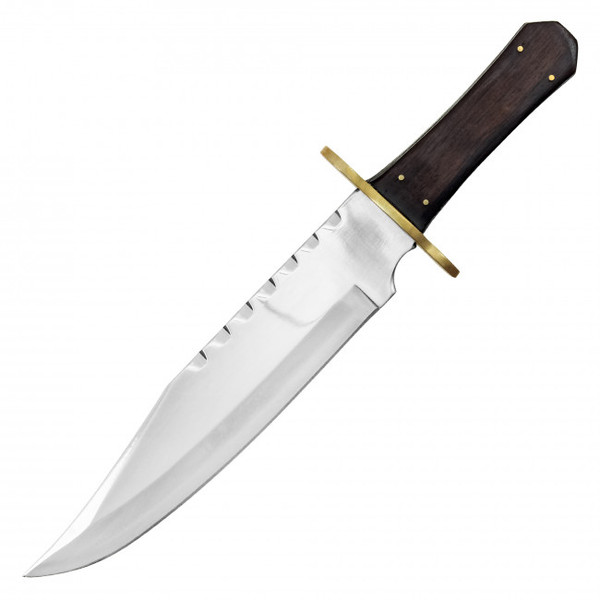 14" Hunting Bowie Knife Full Tang With Wooden Handle & Leather Sheath Brand New