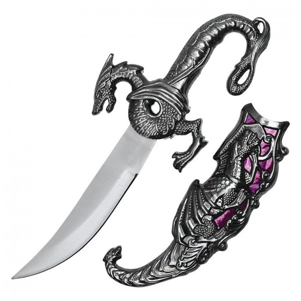 9.25 Inch Fighting Dragon Fantasy Dagger Knife Purple - Small Edition