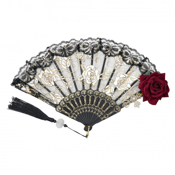 15.5" Red Rose Folding Fan
