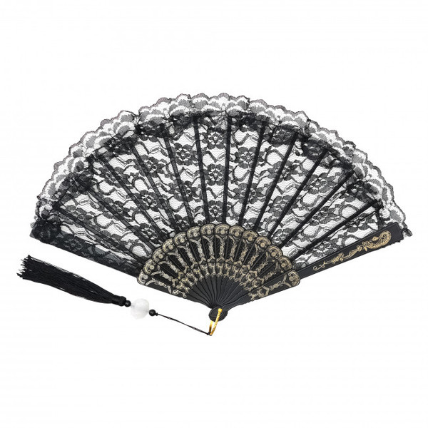15.5" Black Lace Folding Fan