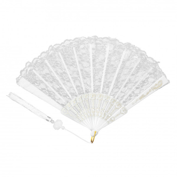 15.5" White Lace Folding Fan