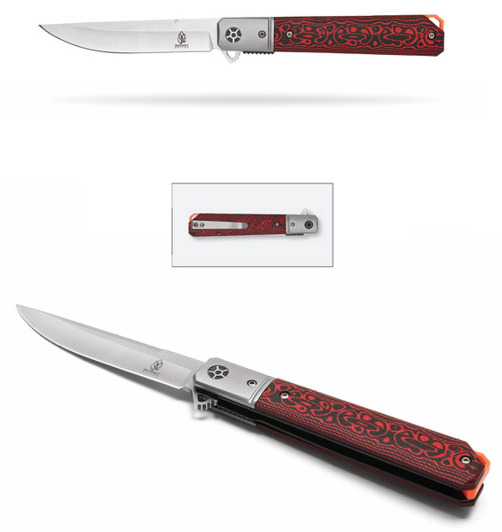 8.5" D2 Red Ripple Pocket Knife