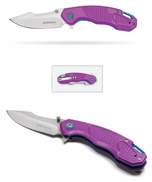 7.75" Purple Ribbed Pocket Knife