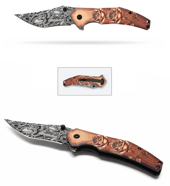 7.75" Damascus Rose Pocket Knife