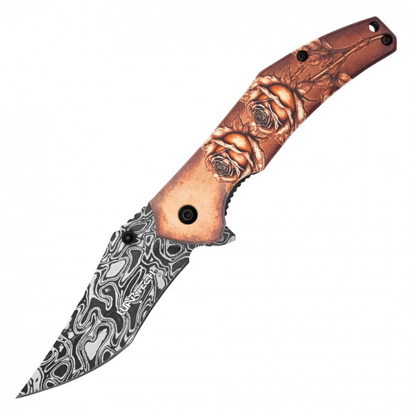 7.75" Damascus Rose Pocket Knife
