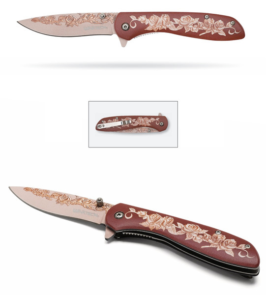 8" Brown Rose Pocket Knife