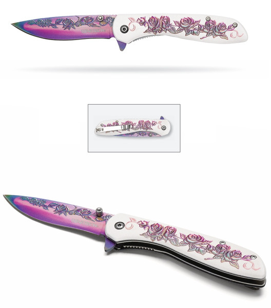 8" Rainbow Rose Pocket Knife