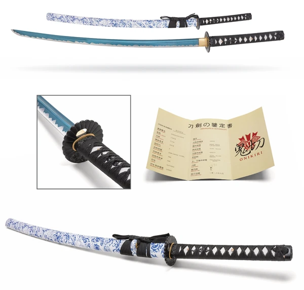 40.25" Blue Floral Carbon Steel Katana