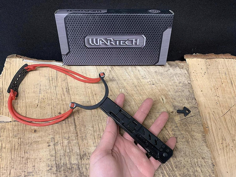 Wartech PWT17 2in1 Slingshot Folding Pocket Knife with Leather Sheath