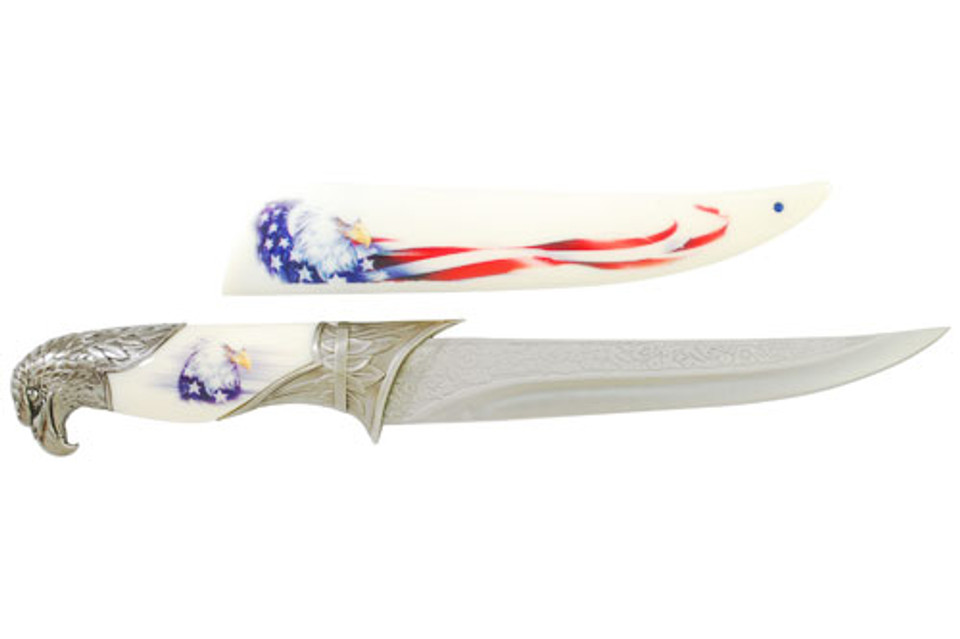 13" American Eagle Dagger Gift Knife With Colored US Flag Scabbard