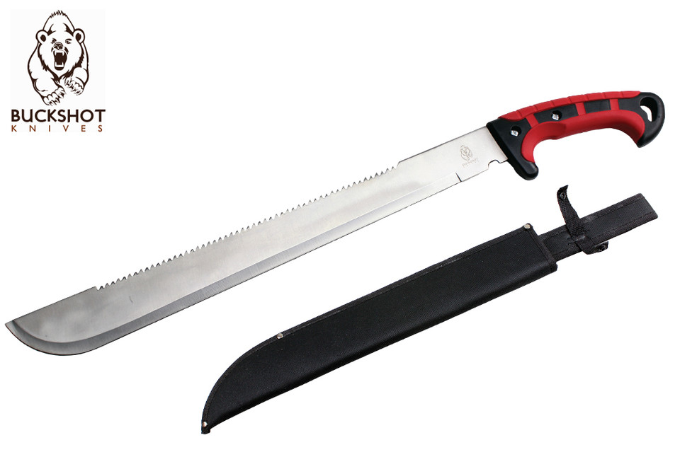 25" Full Tang Jungle Machete Silver Blade and ABS Handle Wrapped Red Rubber with Nylon Sheath