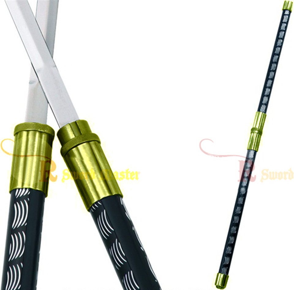 2 in 1 Gold Double Bladed Ninja Sword Staff Spear