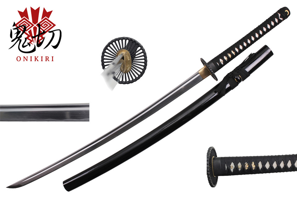 40" 1045 carbon steel, black scabbard, kiku tsuba