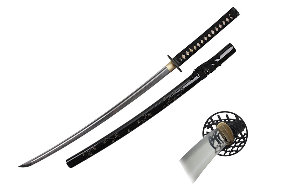 Onikiri Full Tang Blade Samurai Katana Sword with Real Rayskin and Sword Bag - Bamboo