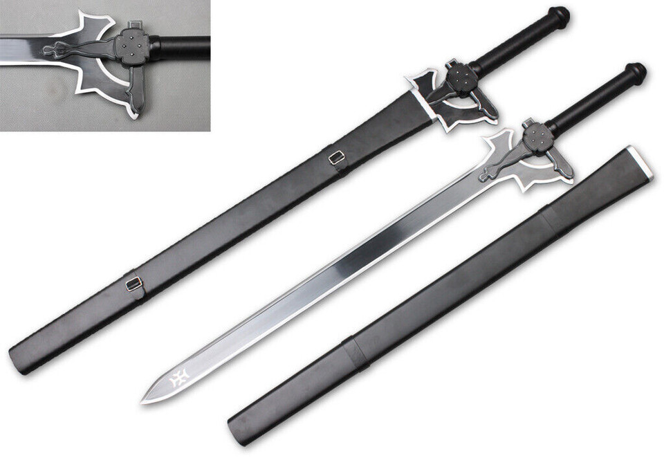 42.5" Replica Anime Hero Black Sword w/ Wooden Scabbard