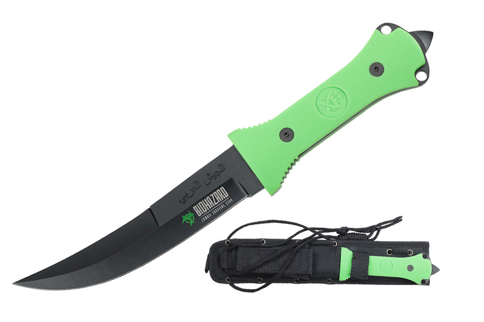 13.25" Black Zombie Full tang Hunting Knife with Sheath-Green