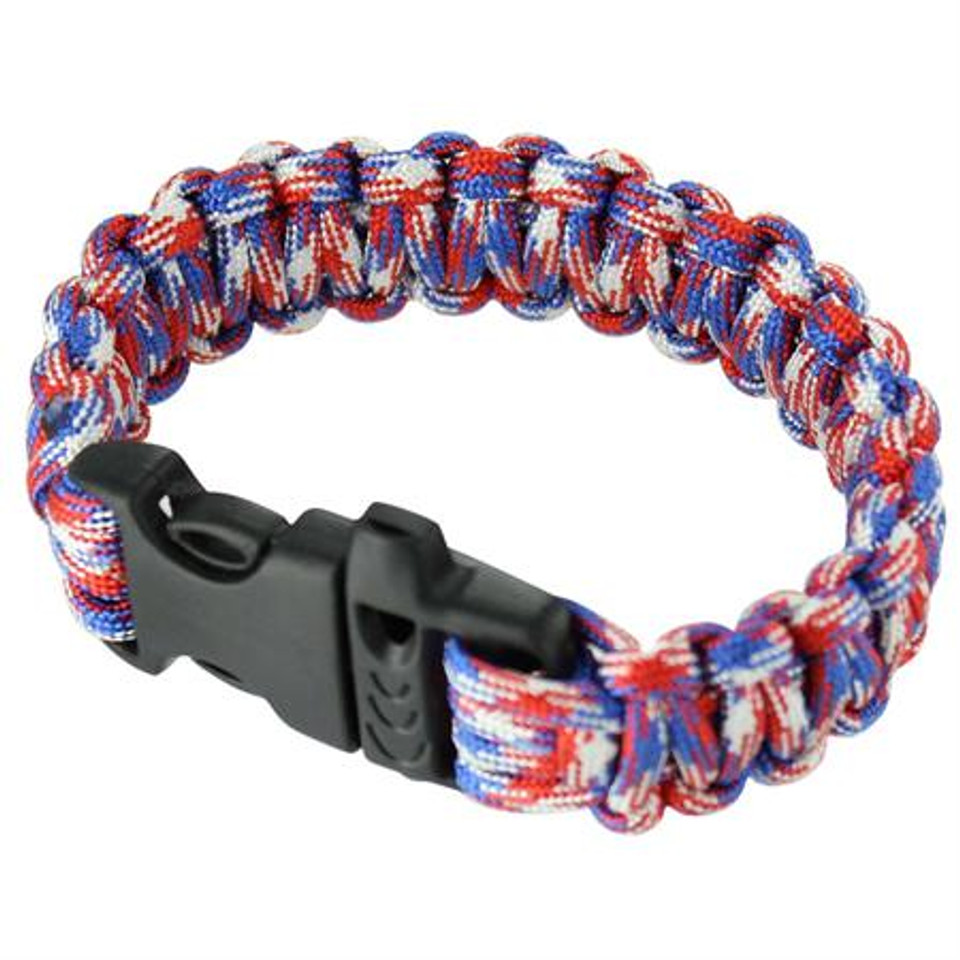 SURVIVAL PARA CORD BRACELET 9' 330# TST EMERGENCY WHISTLE PATRIOT CAMOUFLAGE