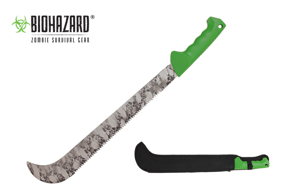 23" Biohazard Zombie Head "Devil's Harvest" Machete Green Handle