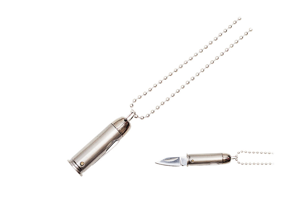 1 5/8" Closed Length Silver Bullet Knife Necklace - 12 PCS SET