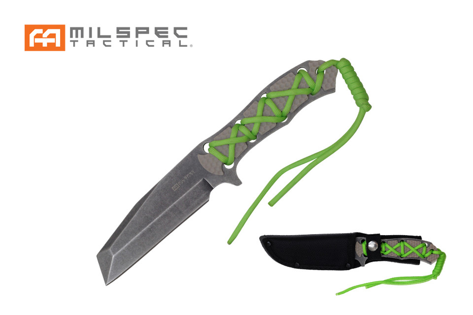 9" Stonewash Blade Knife with Neon Green Cord Wrapped Handle 9" Stonewash Blade Knife with Neon Green Cord Wrapped Handle