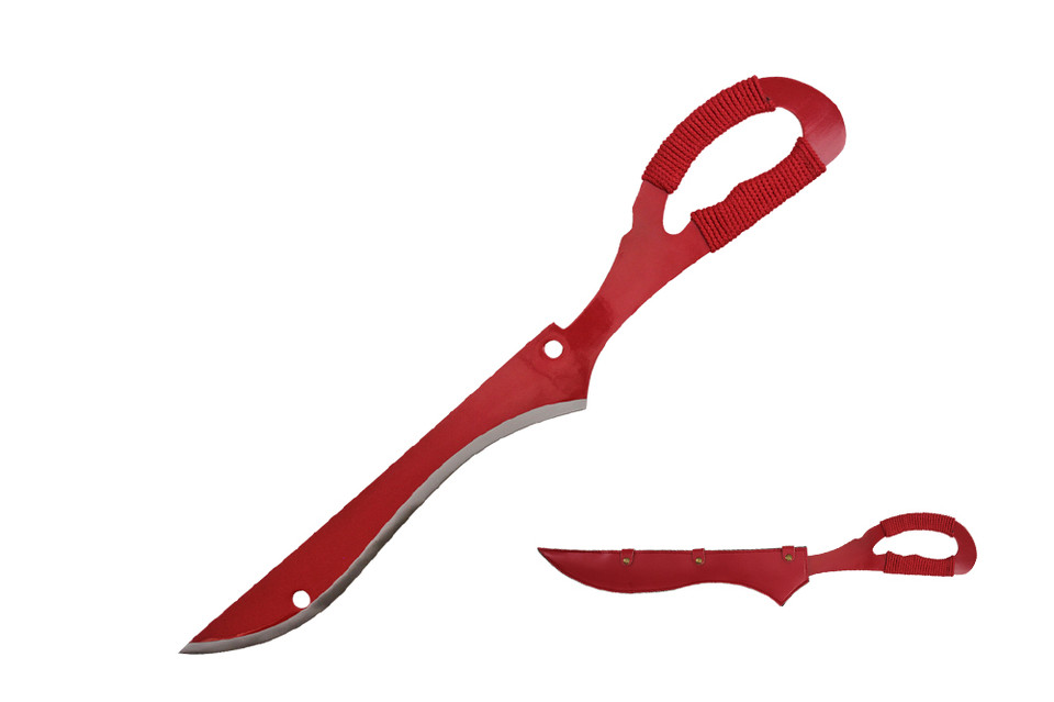 31" Carbon Steel Blade Japanese Anime Red Sword with Leather Sheath