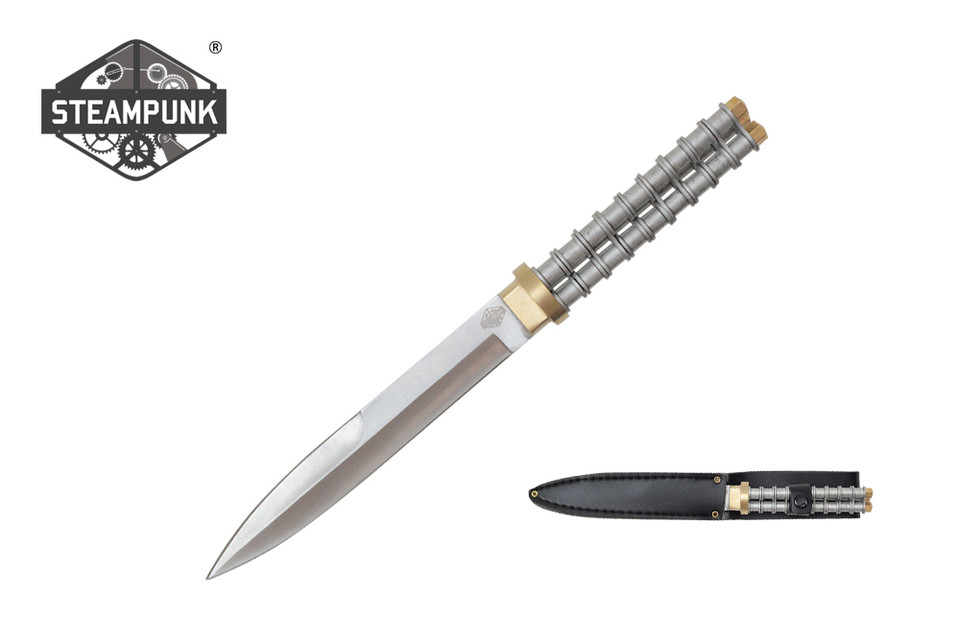 11" Steampunk Knife with Black Leather Sheath