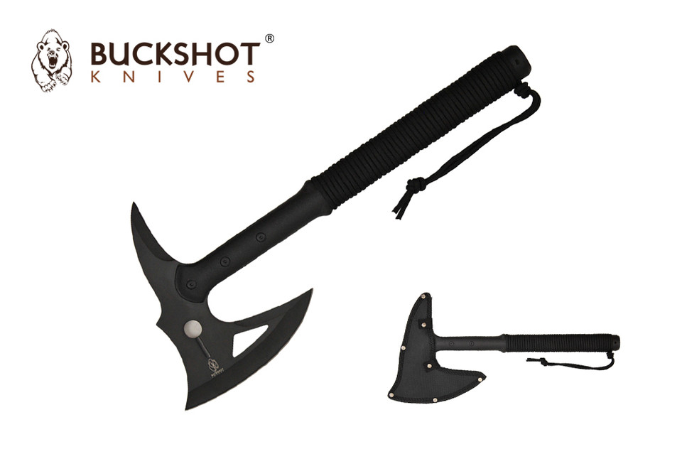 8" x 17" Black Tactical Axe w/ Black Cord Wrapped Handle