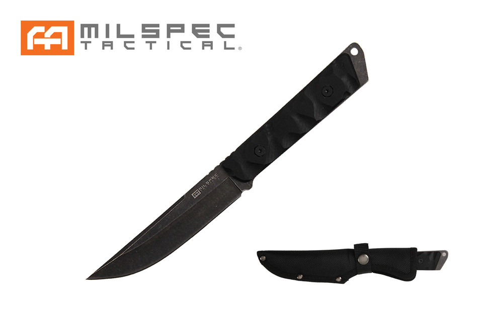10" Stonewashed Drop Point Blade w/ Black G10 Handle Knife