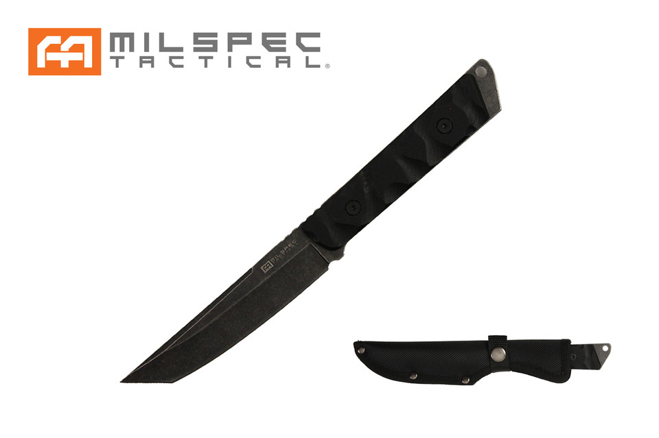 10" Stonewashed Tanto Blade w/ Black G10 Handle Knife