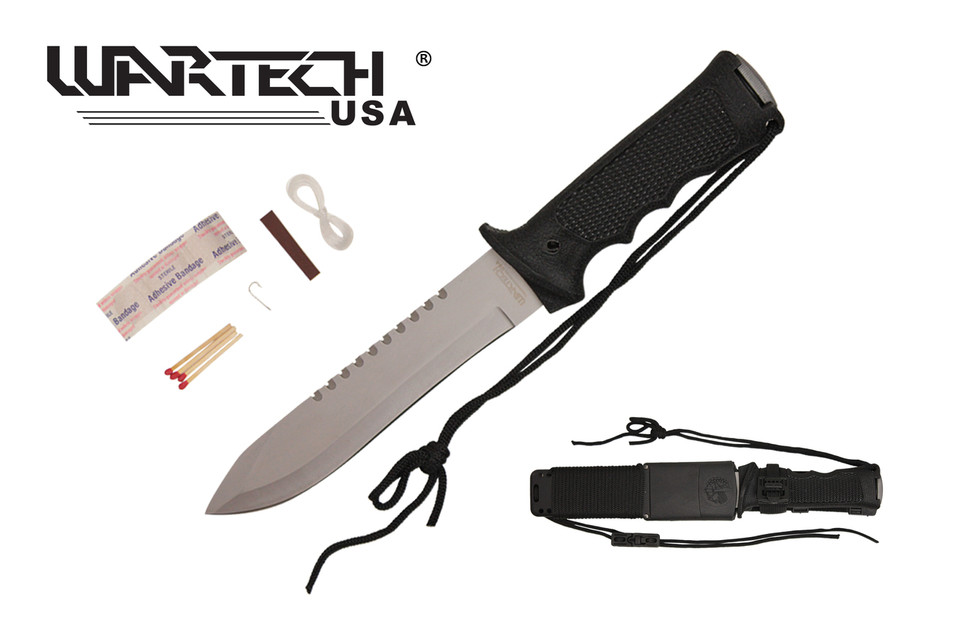 13.5" Black Survival Knife w/ Survival Kit and Hard Sheath