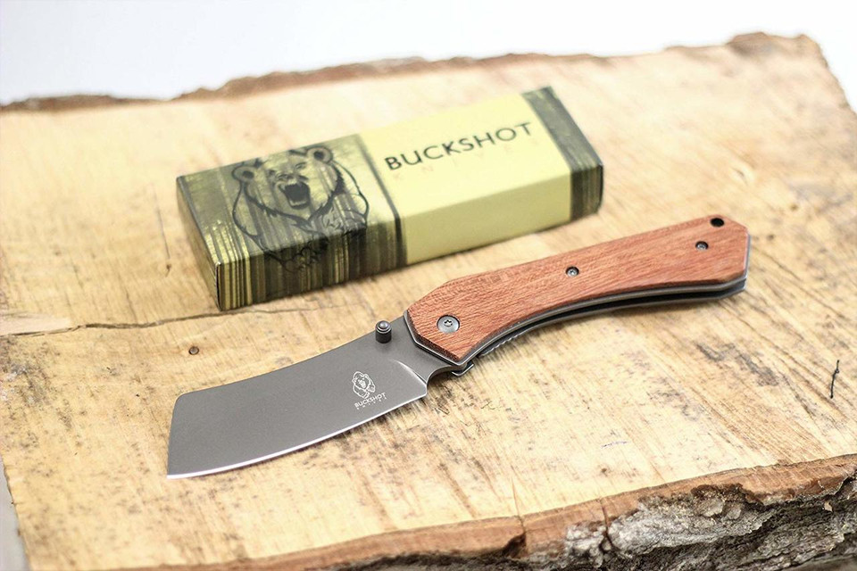 Buckshot Knives PBK222WD Thumb Open Spring Assisted Tanto Cleaver Pocket Knives