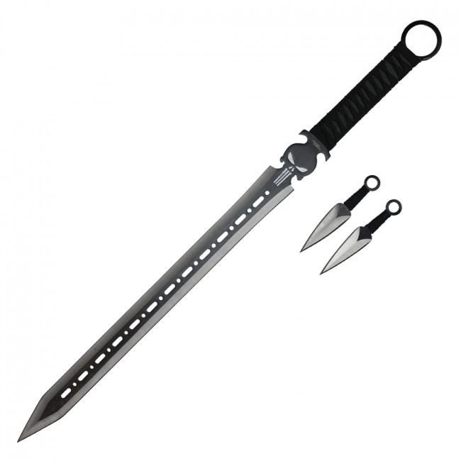 27" Technicolor Ninja Sword w/ Throwing Knives Set - Black