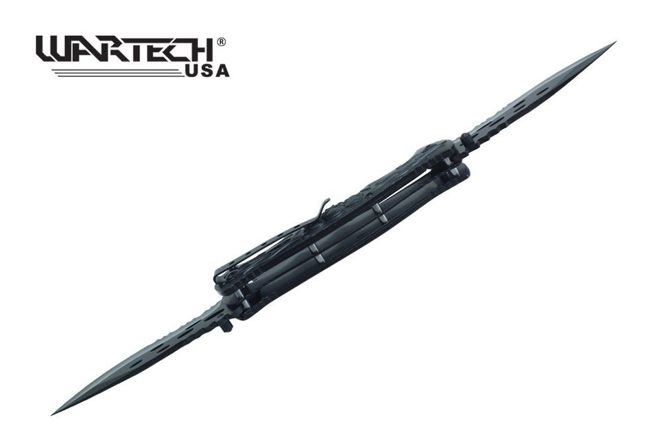 WARTECH THUMB OPEN SPRING ASSISTED DOUBLE BLADE SKULL FRAMES HANDLE KNIFE (GREEN)