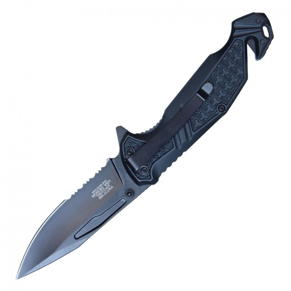 8 1/4” ASSISTED OPEN POCKET KNIFE INCLUDES BELT CLIP, LANYARD HOLE & CORD CUTTER - BLACK