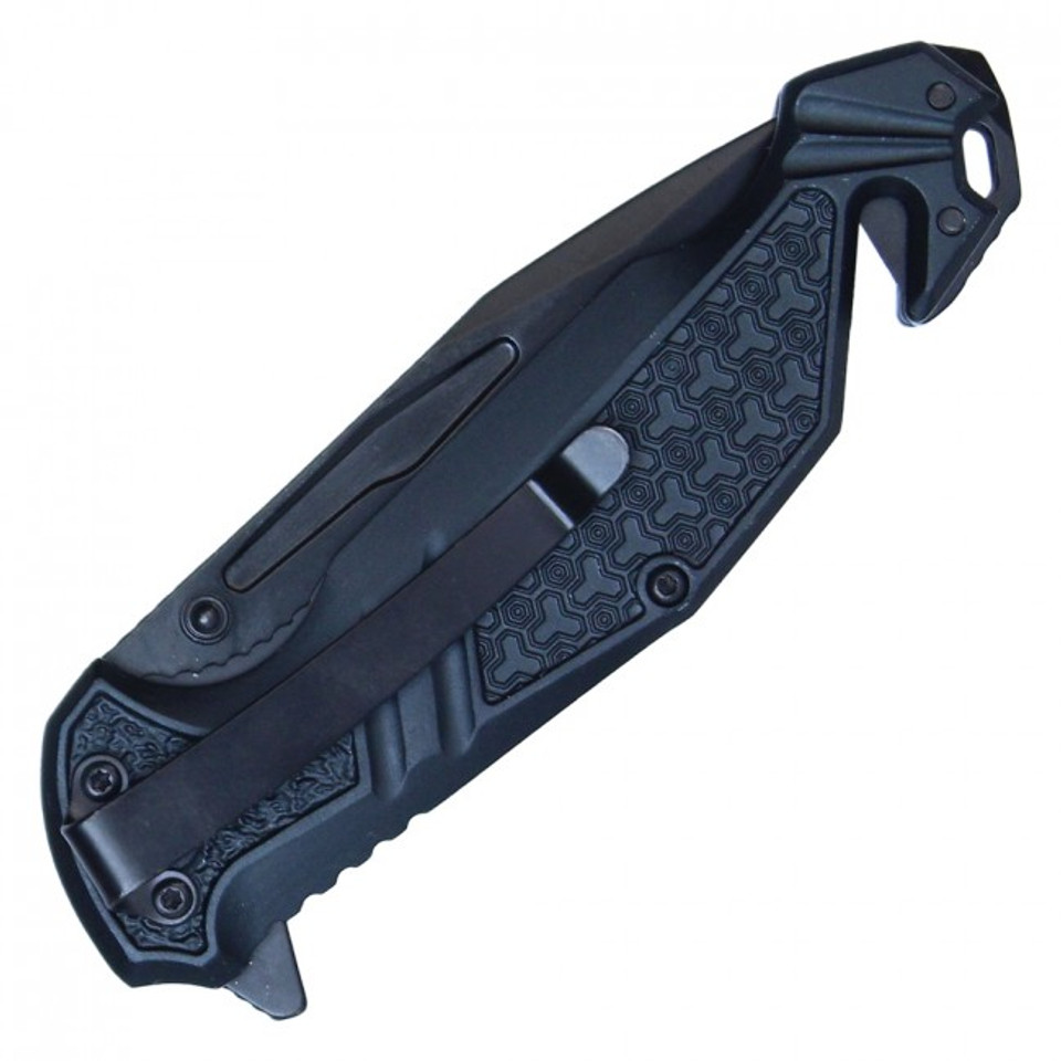 8 1/4” ASSISTED OPEN POCKET KNIFE INCLUDES BELT CLIP, LANYARD HOLE & CORD CUTTER - BLACK