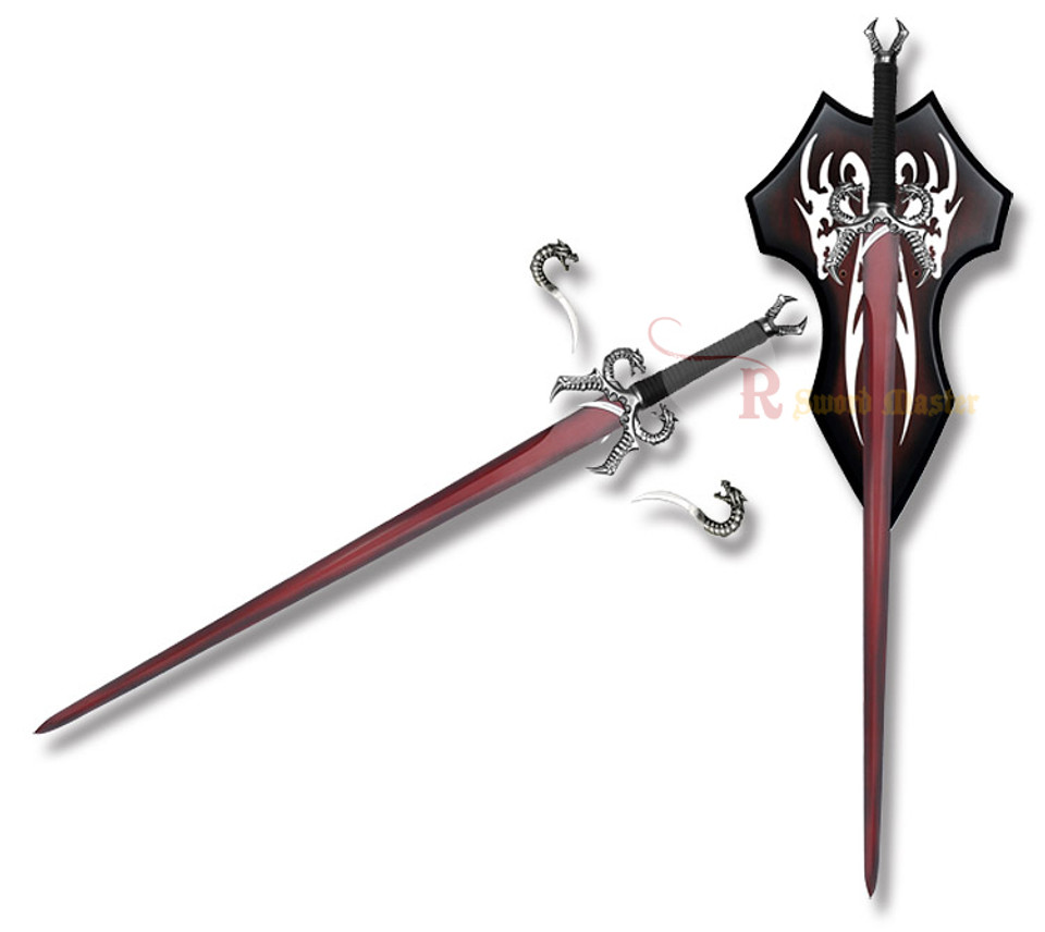 Fantasy Sword with Double Dragon Daggers and Display Plaque