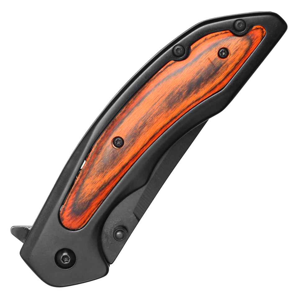 8" Black Wood Pocket Knife - Black